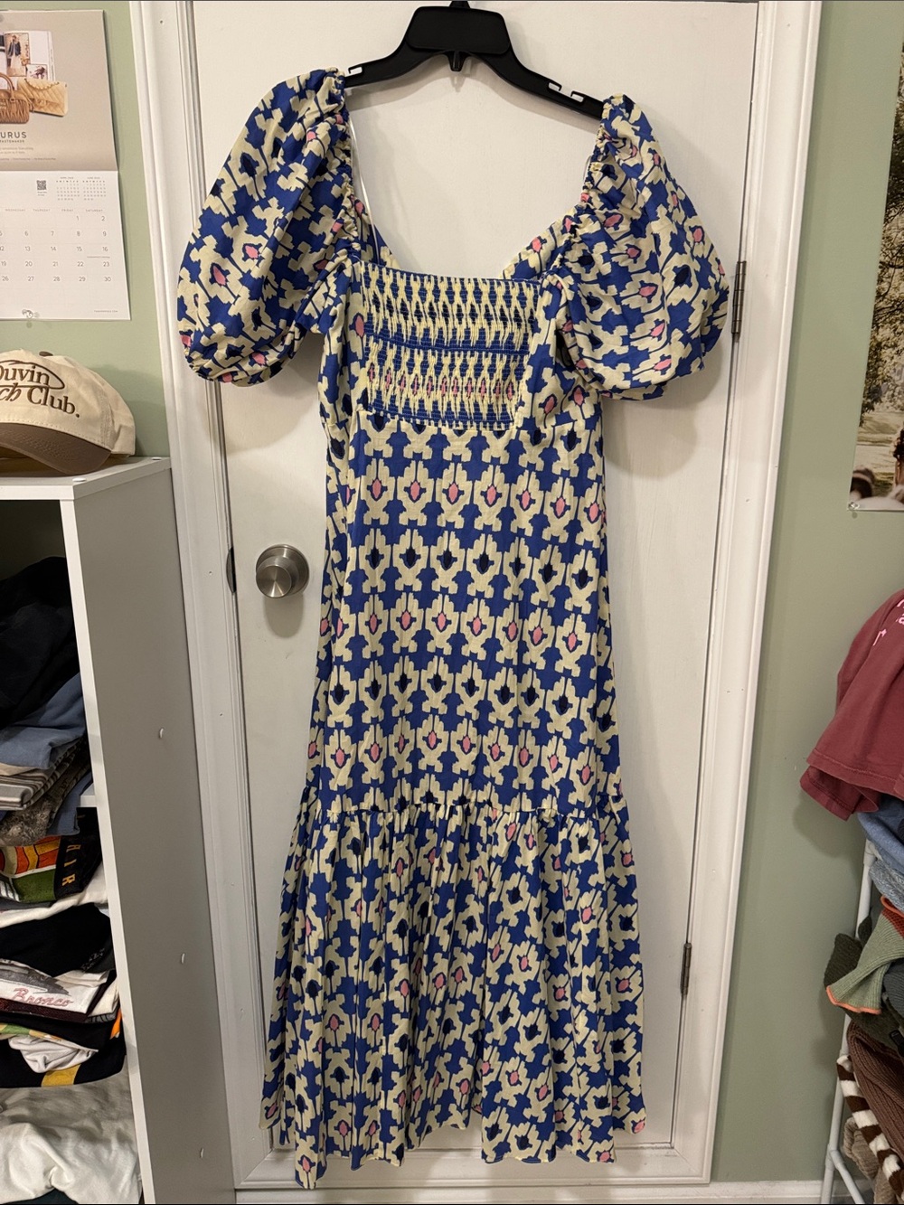 NWT ZARA Geometric Pattern Maxi Dress in Blue/Cream/Pink - Picture 9 of 11
